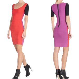 BCBGMaxAzria Purple-Pink Red and Black Color Block Bodycon Dress Sz S